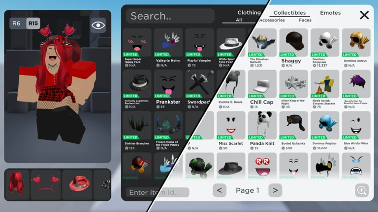 Try on expensive Limited and Collectible Roblox items for free in Catalog Avatar Creator — official in-game showcase